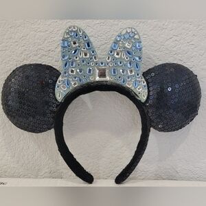 Disney Parks 60th Anniversary Minnie Mouse Ears Headband Blue Jeweled Bow